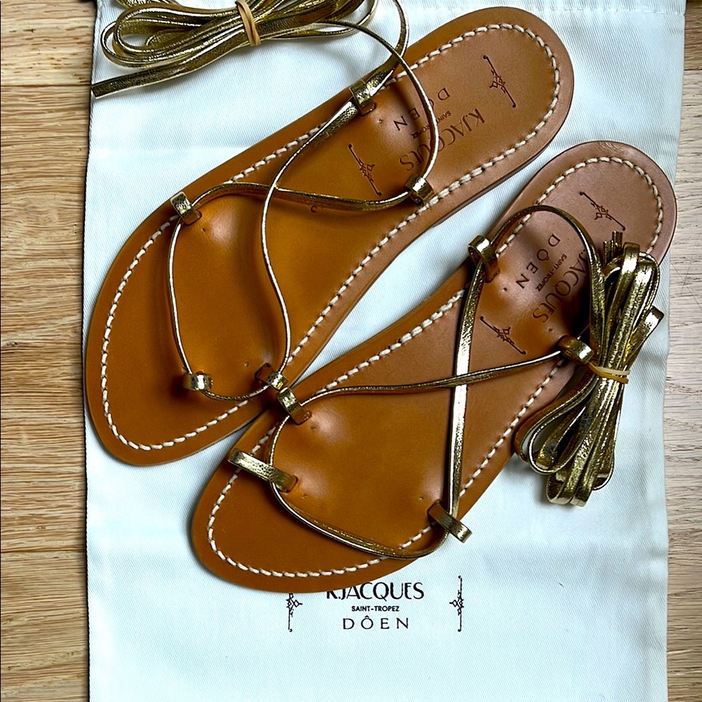 K.Jacques x DOEN Gold Women's gladiator Sandals Sz 39 NIB
